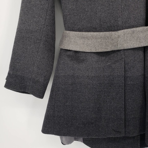 Calvin Klein Wool Blend Wrap Coat 8 Belted Long Sleeve Ombre Pattern Gray Black - Picture 10 of 11